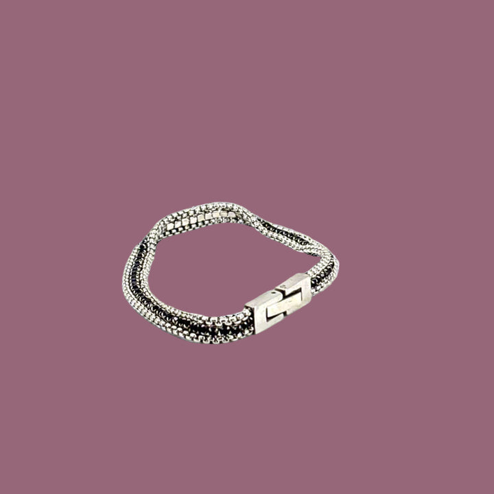 Silver Double Chain Mesh Bracelet